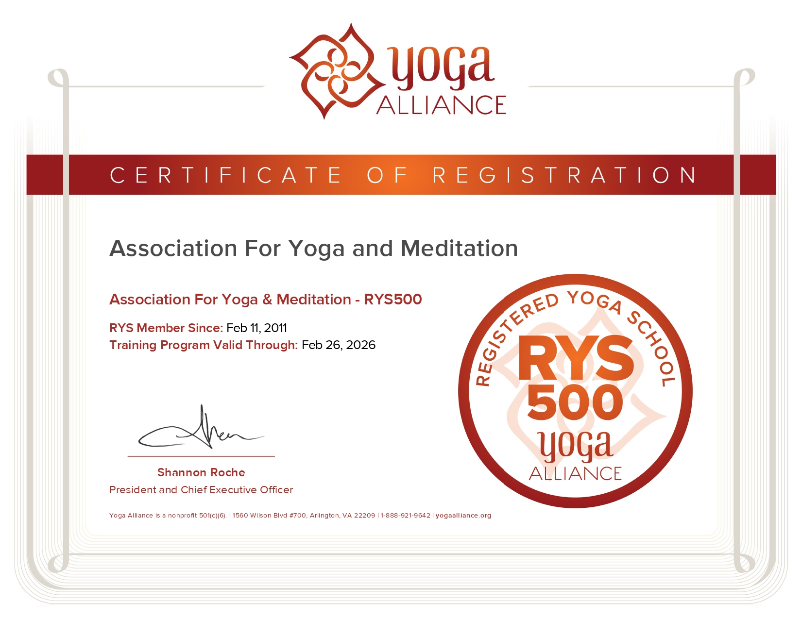 500 hour yoga alliance usa certificate
